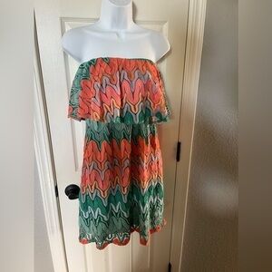 Judith March Green And Orange Lace Tube Mini Dress Size Medium NWT